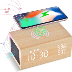 Digital Alarm Clock with 10W Wireless Charging and Bluetooth Speaker